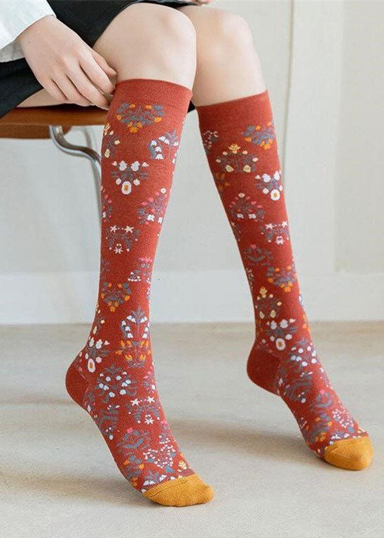 Handmade Abstract art Print Cotton Over The Calf Socks dylinoshop