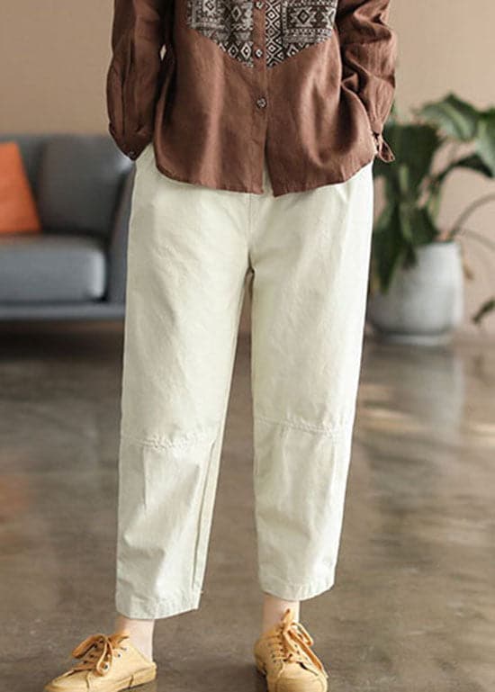 Handmade Beige elastic waist Pockets Pants Spring GK-LPTS220208