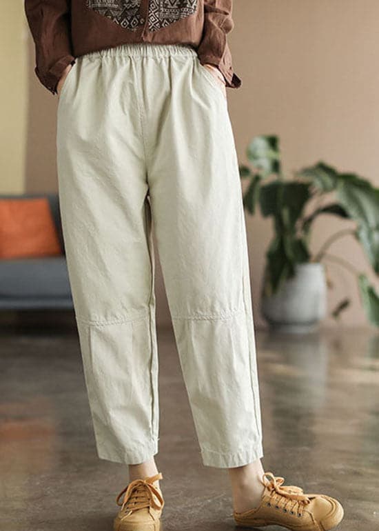 Handmade Beige elastic waist Pockets Pants Spring GK-LPTS220208