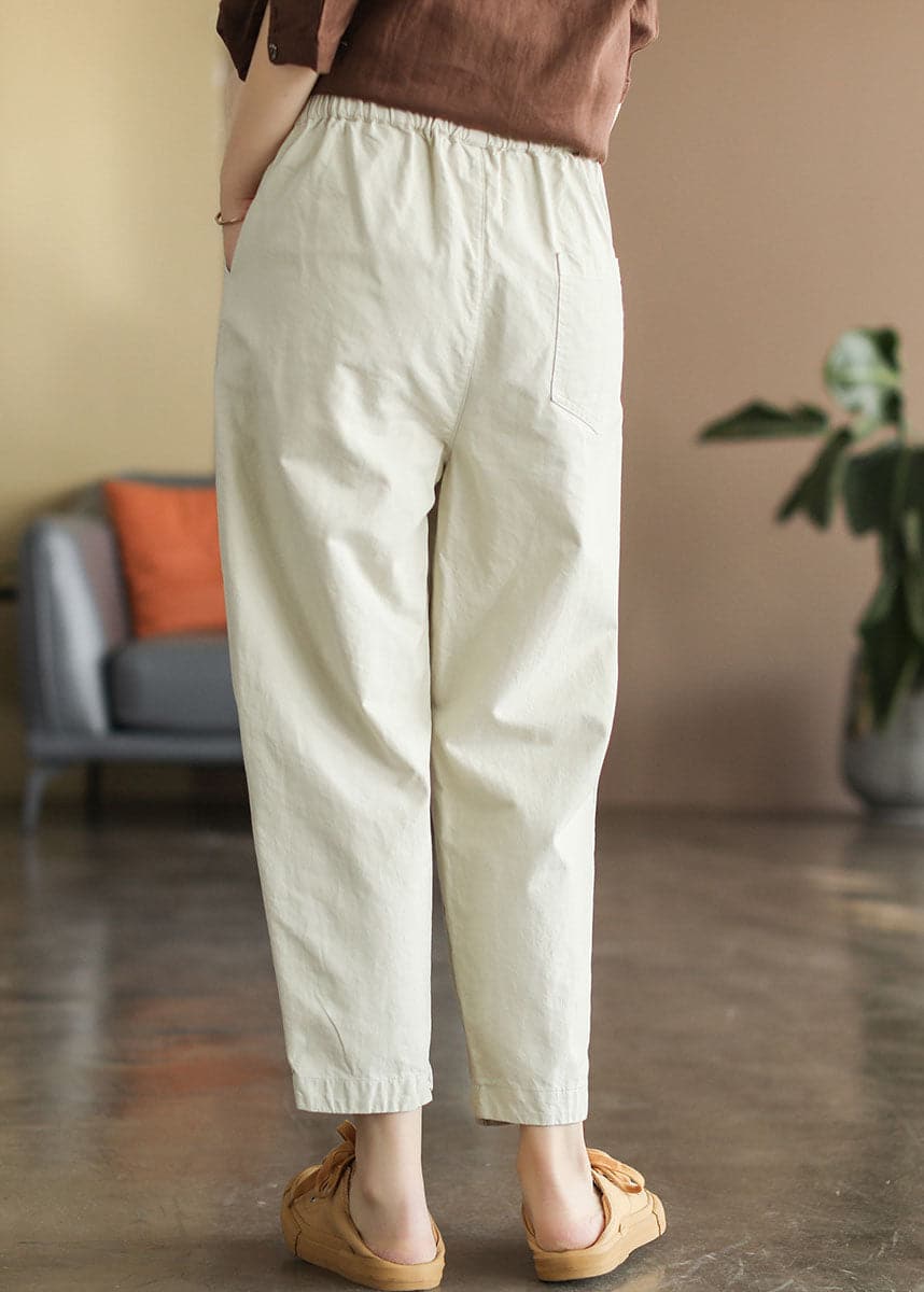 Handmade Beige elastic waist Pockets Pants Spring GK-LPTS220208