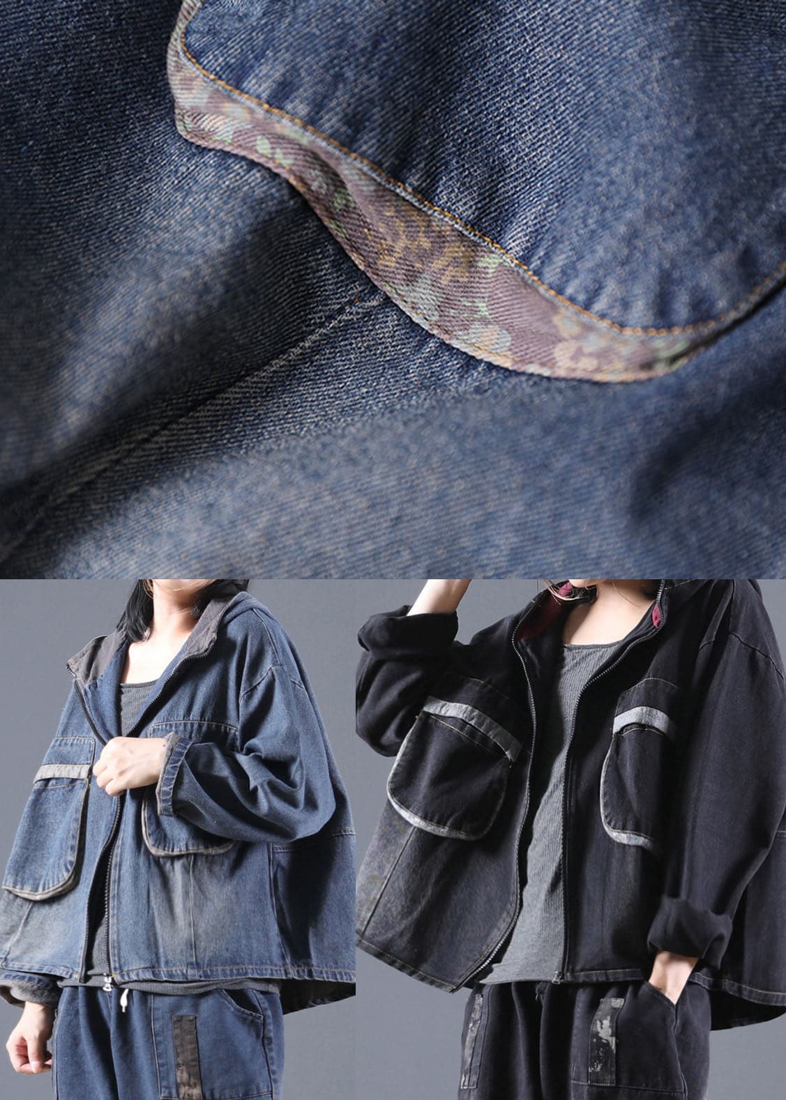 Handmade Black Hooded denim Coats Spring BSDJK-CTS211130