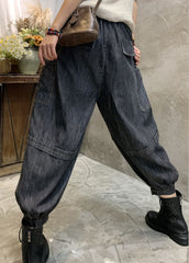 Handmade Black high waist Patchwork denim Pants Spring NZ-LPTS220105