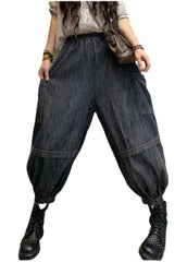 Handmade Black high waist Patchwork denim Pants Spring NZ-LPTS220105