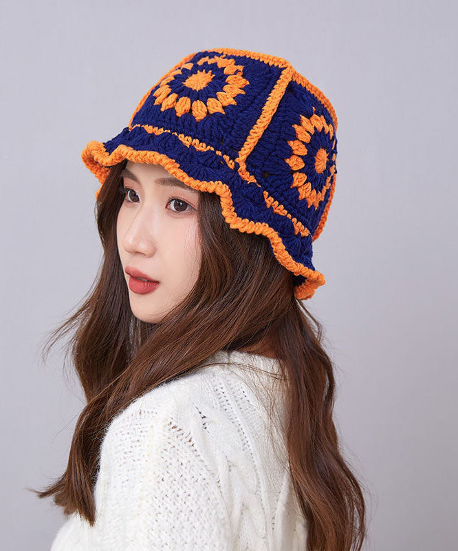 Handmade Blue Hollow Out Knit Bucket Hat dylinoshop