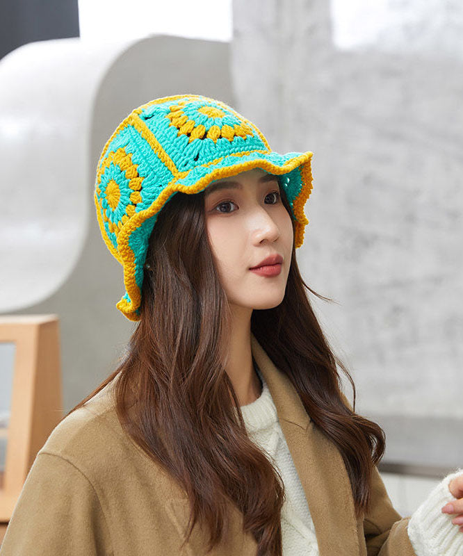 Handmade Blue Hollow Out Knit Bucket Hat dylinoshop