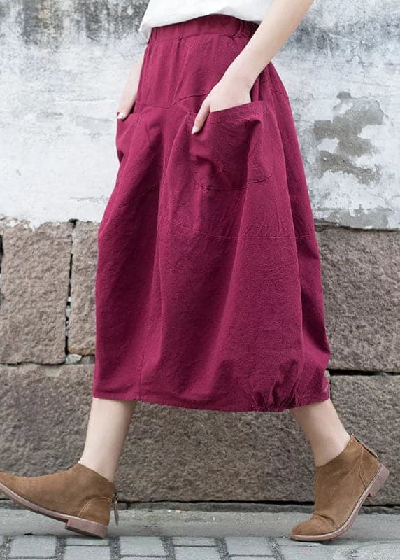 Handmade Mulberry High Waist Pockets Linen Skirts Fall GK-SKTS220815