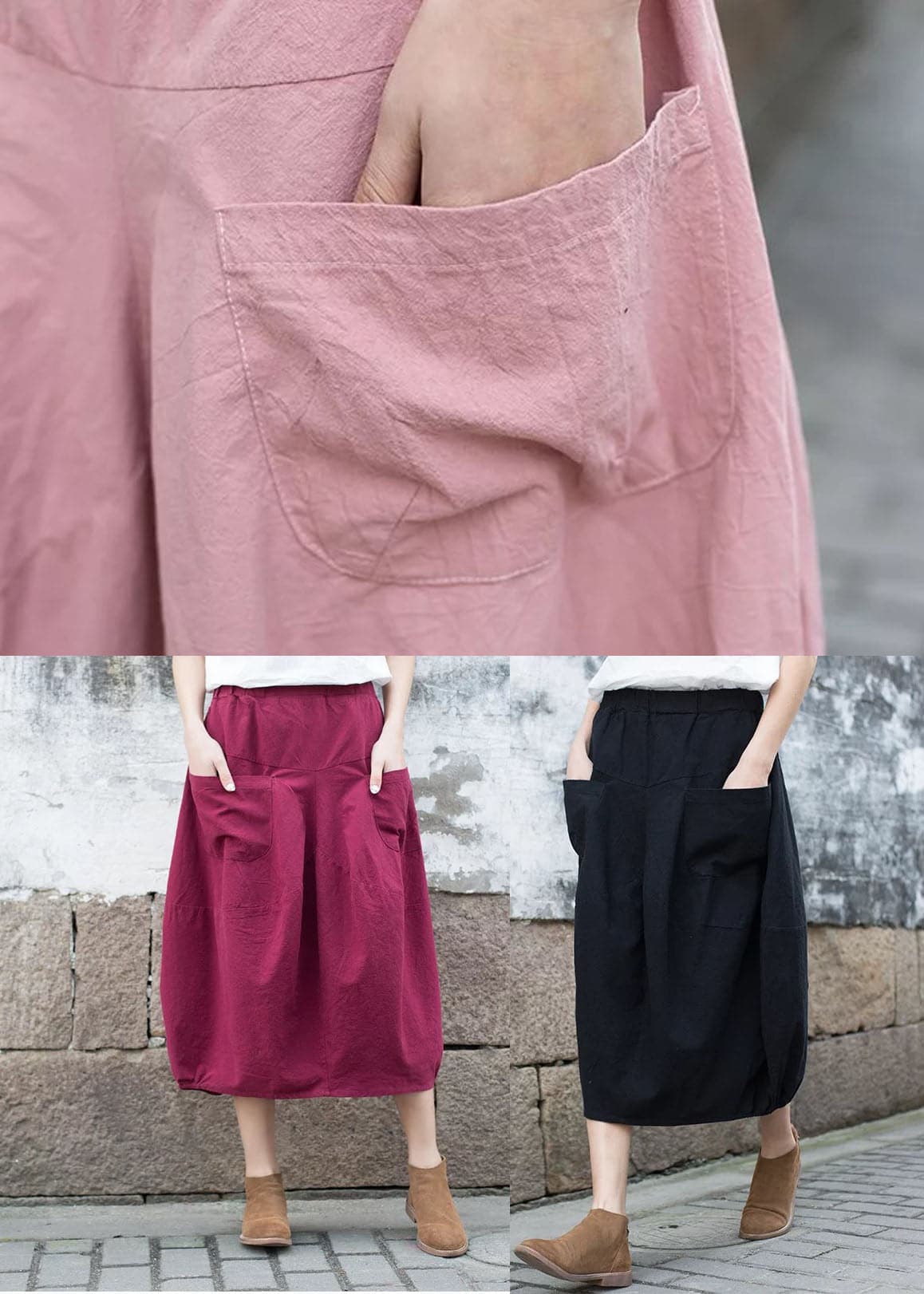 Handmade Mulberry High Waist Pockets Linen Skirts Fall GK-SKTS220815