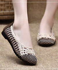 Handmade Pointed Toe Flat Shoes For Women Beige Coffee Knit Fabric Flats BX-PDX220407