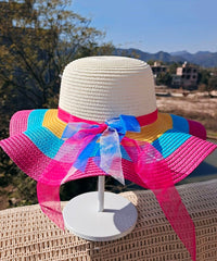 Handmade Rainbow Stripe Straw Woven Floppy Sun Hat dylinoshop