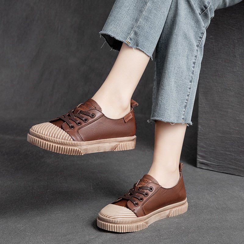 Handmade Women Casual Shoes Leather Platform Sneakers HGCS09 Touchy Style