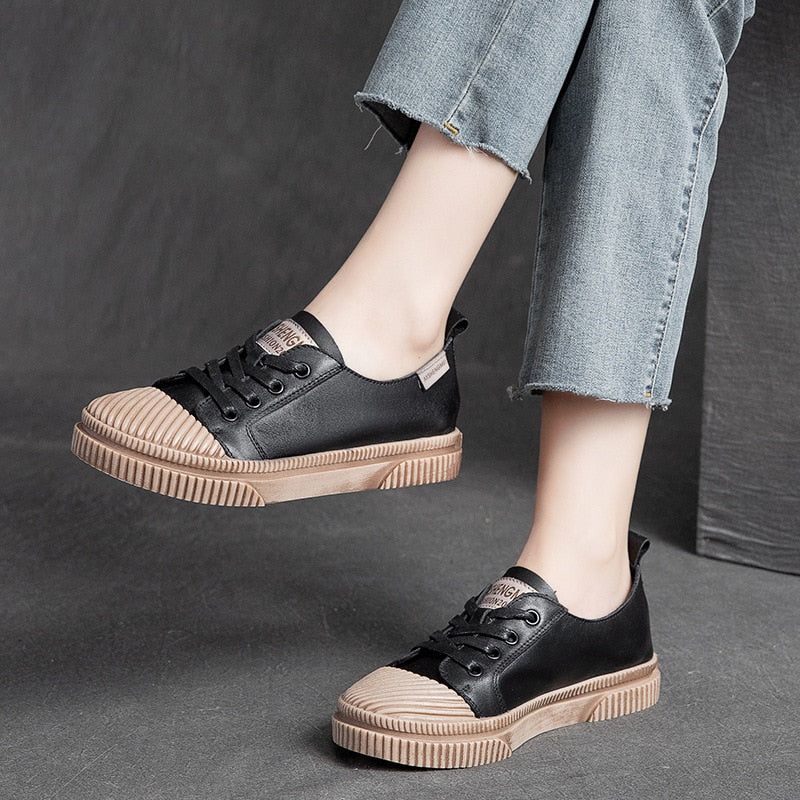 Handmade Women Casual Shoes Leather Platform Sneakers HGCS09 Touchy Style