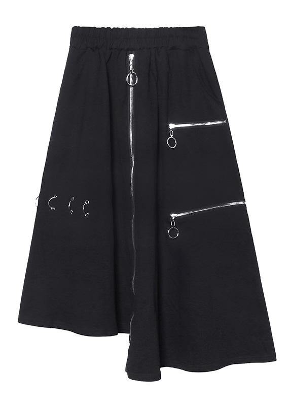 Handmade black cotton quilting clothes asymmetric cotton robes zippered skirts dylinoshop