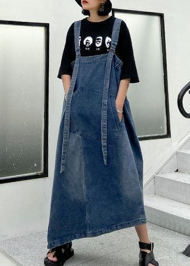 Handmade denim blue cotton sleeveless pockets cotton robes summer Dresses AT-SDL200508