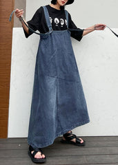 Handmade denim blue cotton sleeveless pockets cotton robes summer Dresses AT-SDL200508