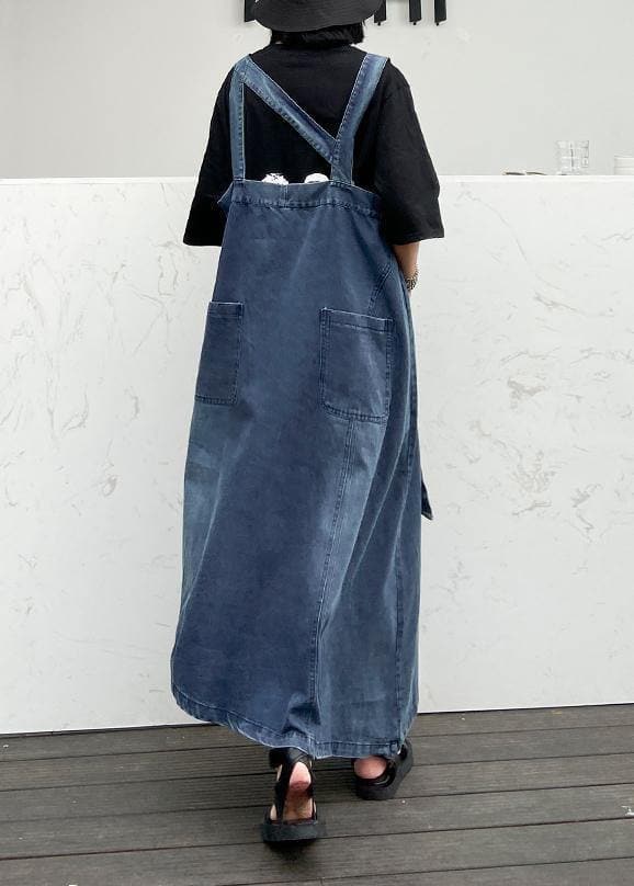 Handmade denim blue cotton sleeveless pockets cotton robes summer Dresses AT-SDL200508