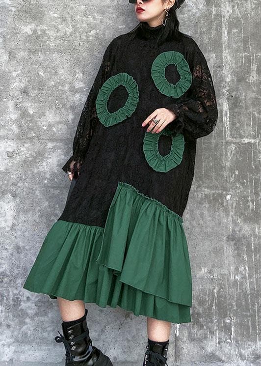 Handmade high neck patchwork cotton quilting clothes Wardrobes black A Line Dresses AT-FDL191231