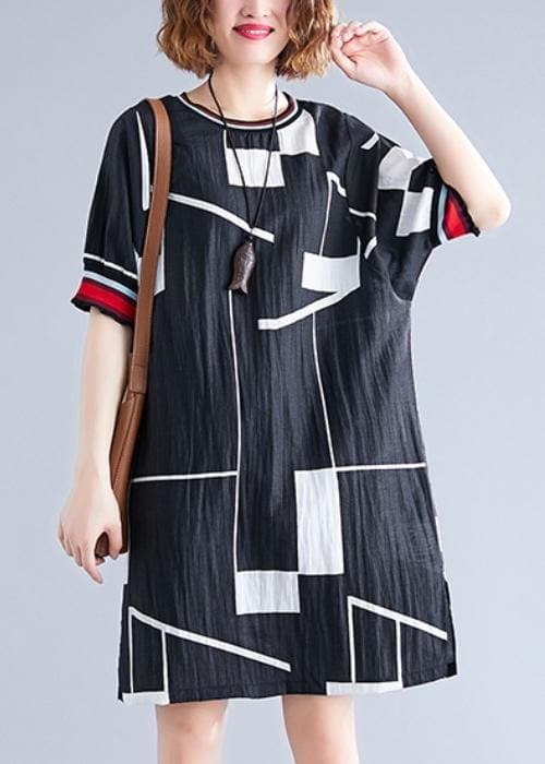 Handmade o neck Cotton clothes For Women Work black print Dresses SDM200325