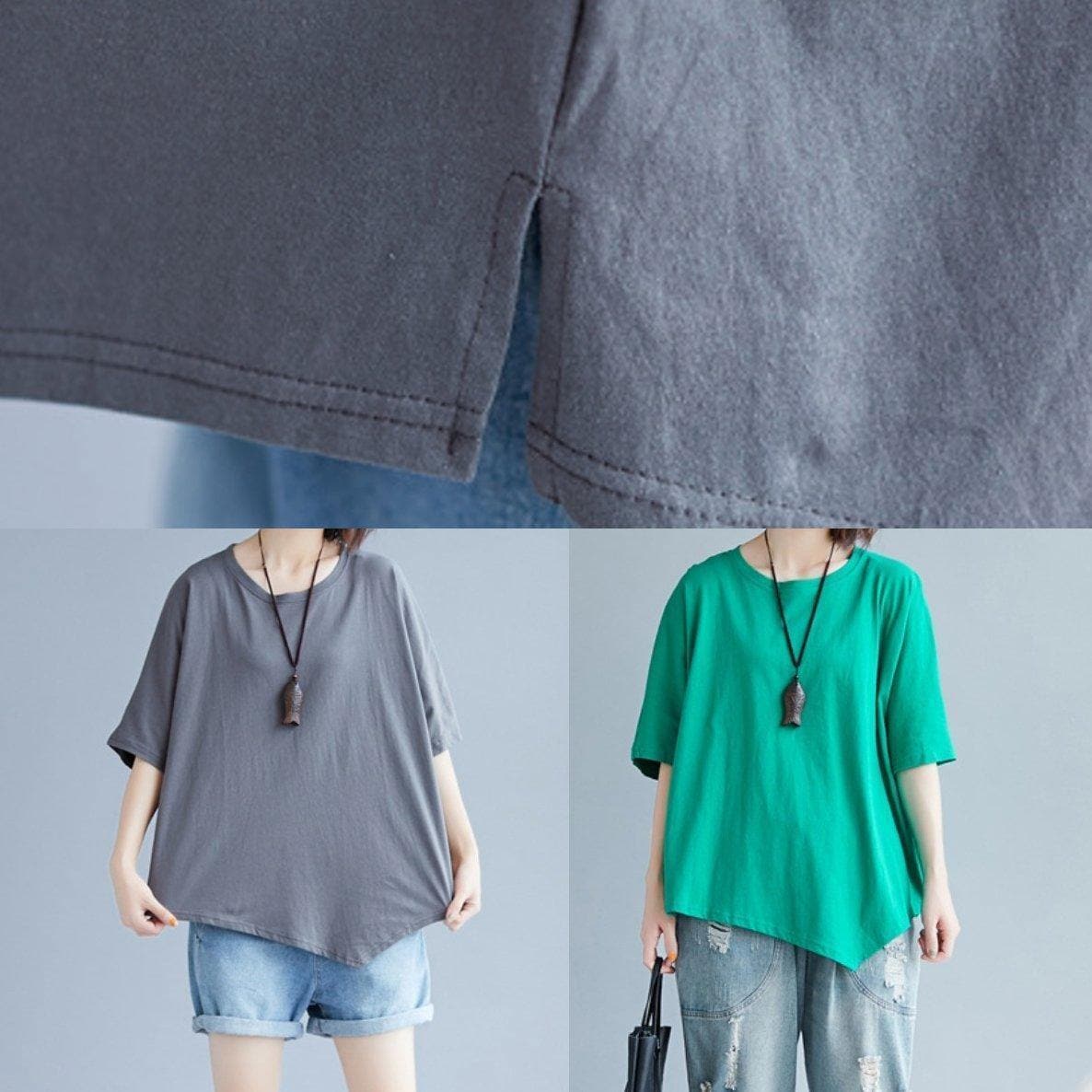 Handmade o neck asymmetric cotton clothes For Women gray blouse STP200409