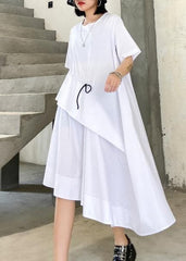 Handmade white cotton o neck drawstring Robe summer Dress AT-SDM200623