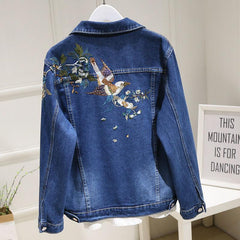 Women Embroidery Floral Vintage Denim Coat dylinoshop