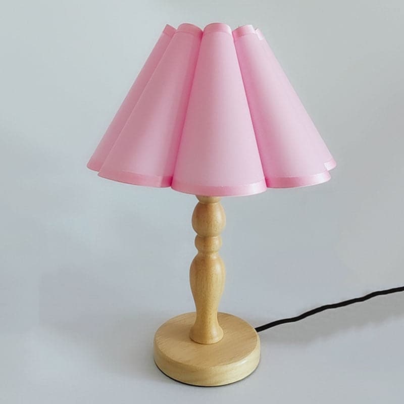 Cute Bedside Solid Wooden Table Lamp With Fabric Flower Shade dylinoshop