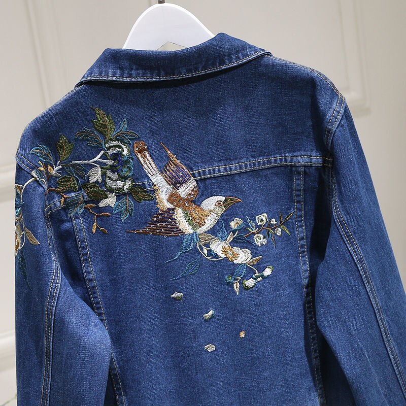 Women Embroidery Floral Vintage Denim Coat dylinoshop