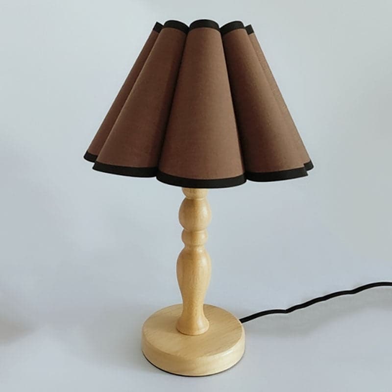 Cute Bedside Solid Wooden Table Lamp With Fabric Flower Shade dylinoshop