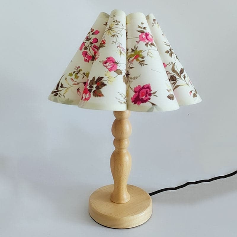 Cute Bedside Solid Wooden Table Lamp With Fabric Flower Shade dylinoshop