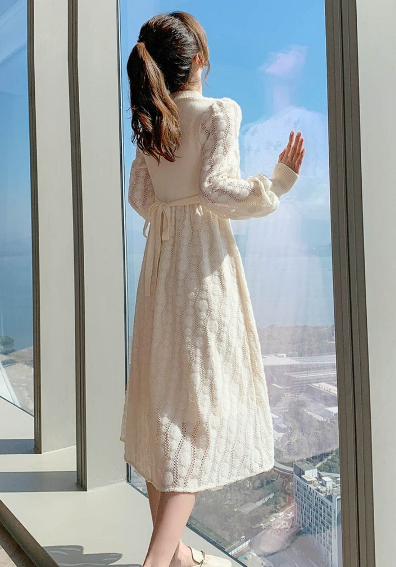 Women Korea Style Slim Embroidery Wool Knitting Sweater Maxi Dress dylinoshop