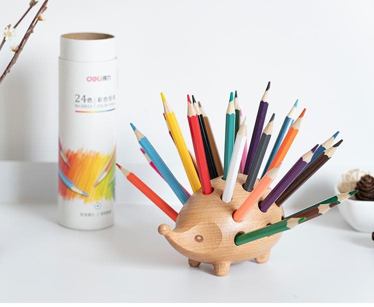 Wooden Hedgehog Pen Holder Feajoy