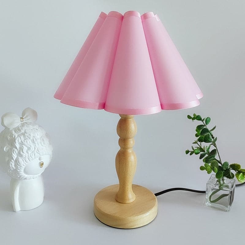 Cute Bedside Solid Wooden Table Lamp With Fabric Flower Shade dylinoshop