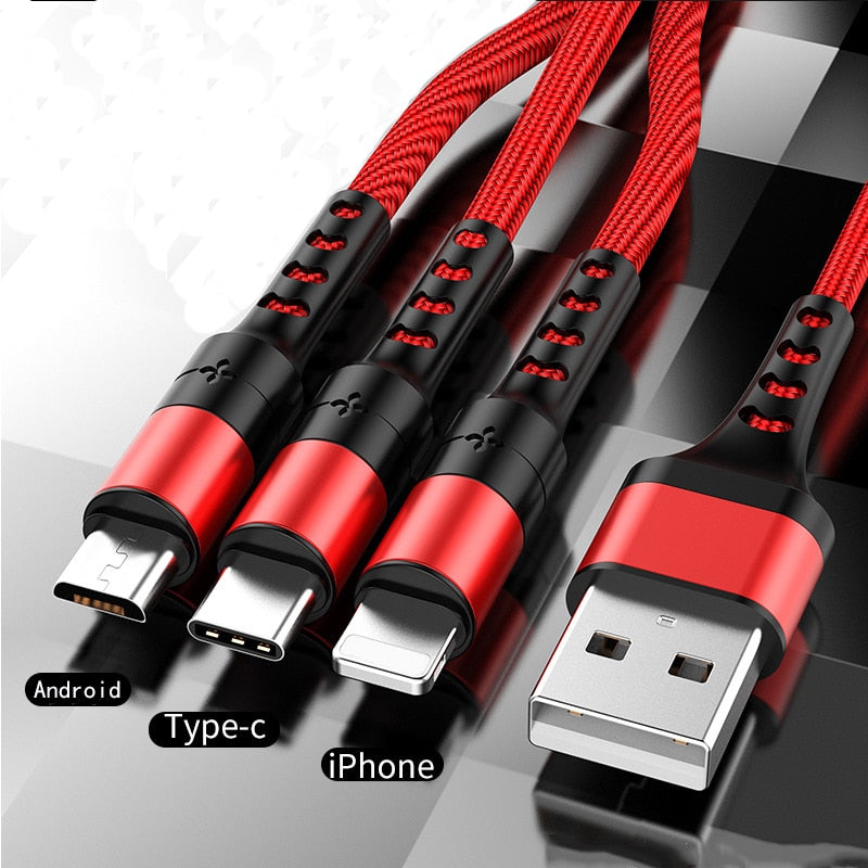 3 in1 Data USB Cable for Smartphone, PC and Tablet.  Fast Charging Cable dylinoshop