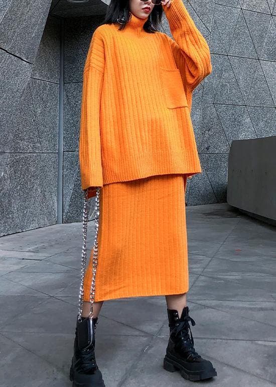 High neck sweater suit skirt two-piece long over-the-knee temperament autumn and winter knitted skirt AT-NSD191101