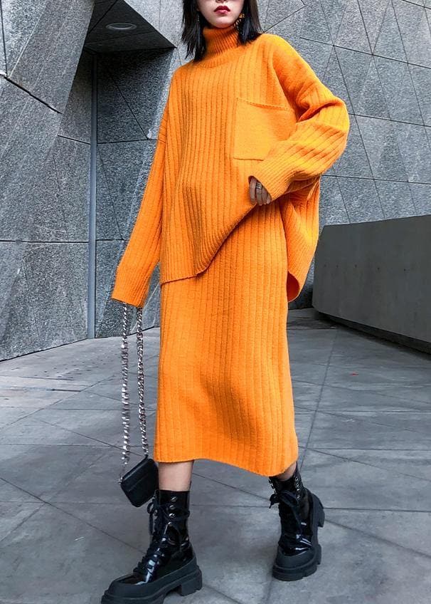 High neck sweater suit skirt two-piece long over-the-knee temperament autumn and winter knitted skirt AT-NSD191101