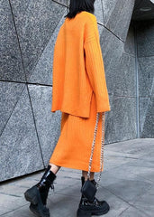 High neck sweater suit skirt two-piece long over-the-knee temperament autumn and winter knitted skirt AT-NSD191101