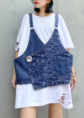 Hole white short-sleeved t-shirt female loose summer large size shirt denim vest suit two-piece suit AT-STP200623