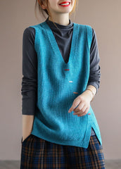 Italian Blue Loose Fall Sleeveless Knit Vest GK-VTP211015