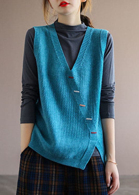 Italian Blue Loose Fall Sleeveless Knit Vest GK-VTP211015