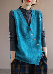 Italian Blue Loose Fall Sleeveless Knit Vest GK-VTP211015