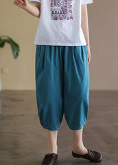 Italian Blue Solid Wrinkled Pockets Linen Crop Pants Summer GK-CPTS220516