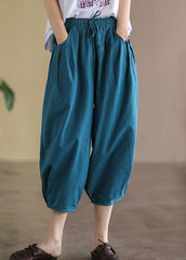 Italian Blue Solid Wrinkled Pockets Linen Crop Pants Summer GK-CPTS220516