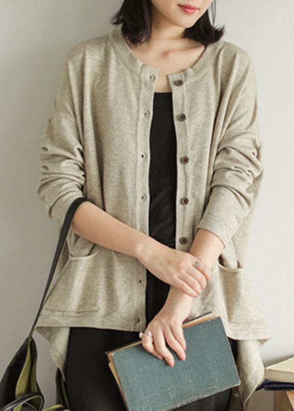 Italian Chocolate Loose Knit Button Pockets low High Design Fall Sweater Cardigans GK-CDG210910