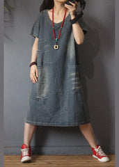 Italian Denim Hole Cotton asymmetrical design Summer Long Dress MMZ-SDL210525