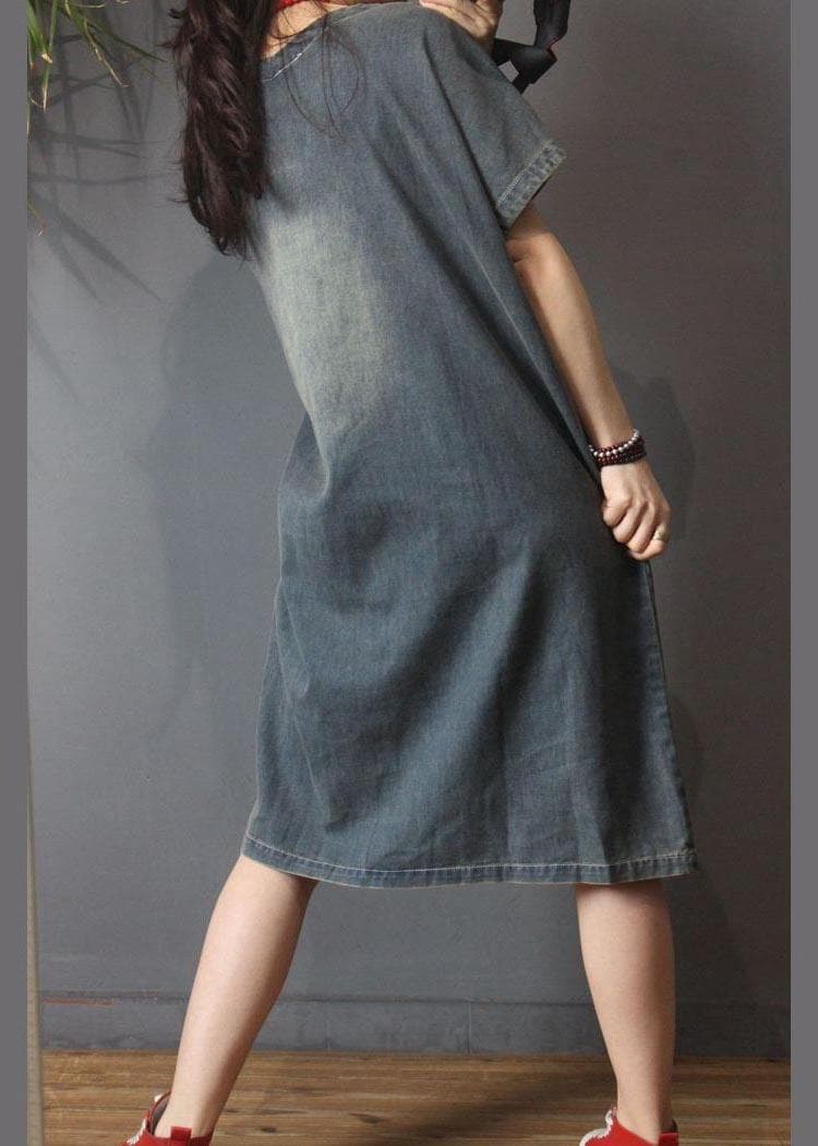 Italian Denim Hole Cotton asymmetrical design Summer Long Dress MMZ-SDL210525