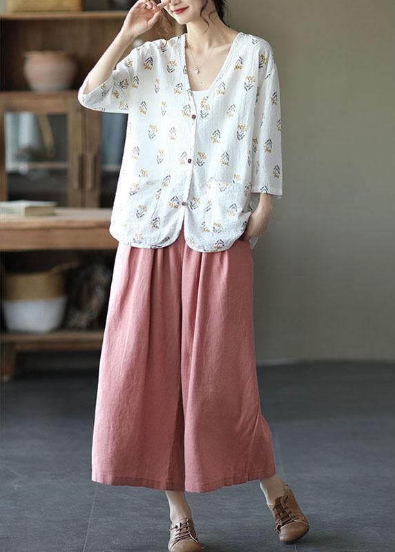 Italian Pink High Waist Tie Waist Fall Wide Leg Linen Pants GK-LPTS210819