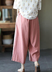 Italian Pink High Waist Tie Waist Fall Wide Leg Linen Pants GK-LPTS210819