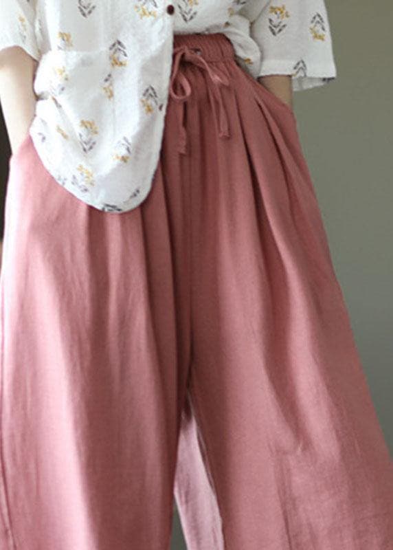 Italian Pink High Waist Tie Waist Fall Wide Leg Linen Pants GK-LPTS210819