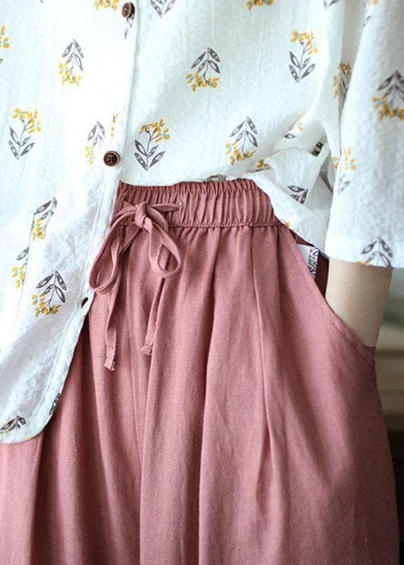 Italian Pink High Waist Tie Waist Fall Wide Leg Linen Pants GK-LPTS210819