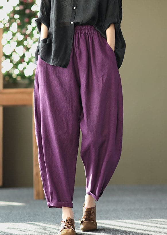 Italian Purple Oriental High Waist Linen Harem Pants Summer GK-LPTS220512