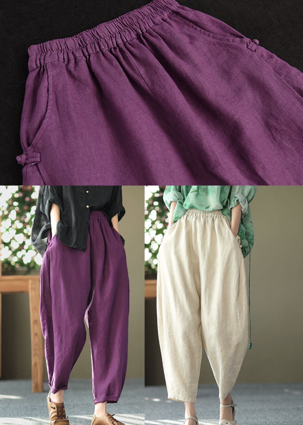 Italian Purple Oriental High Waist Linen Harem Pants Summer GK-LPTS220512